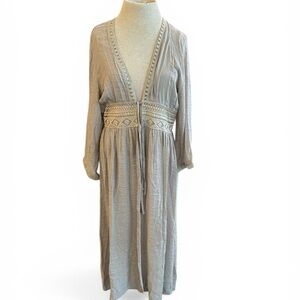 Rebellion Light Taupe Crochet-Trim Boho Robe Beachwear Festival